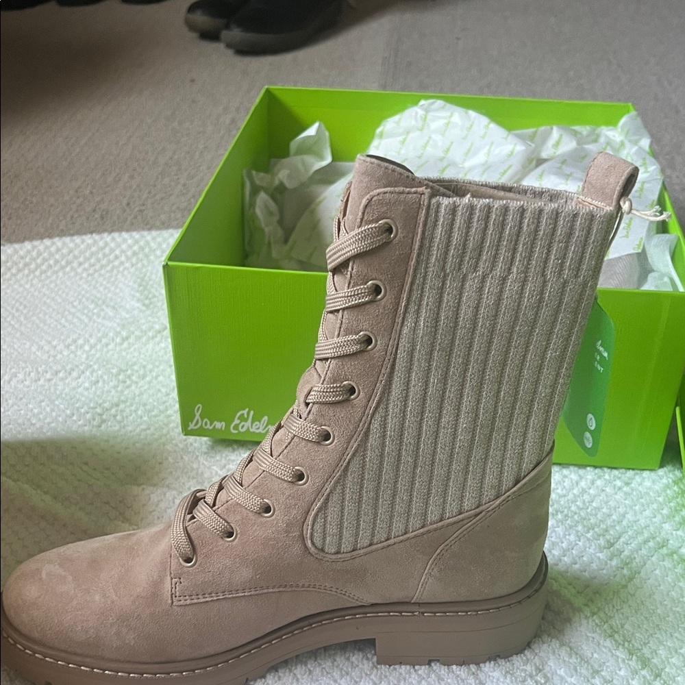 Sam Edelman Women's Beige Lace-Up Boots
